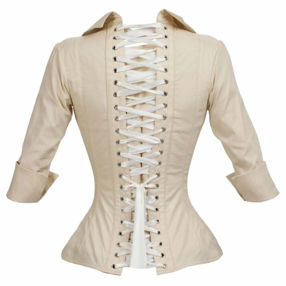 Tailored Beige Button-Front Women's Blouse - Picture 3 of 8